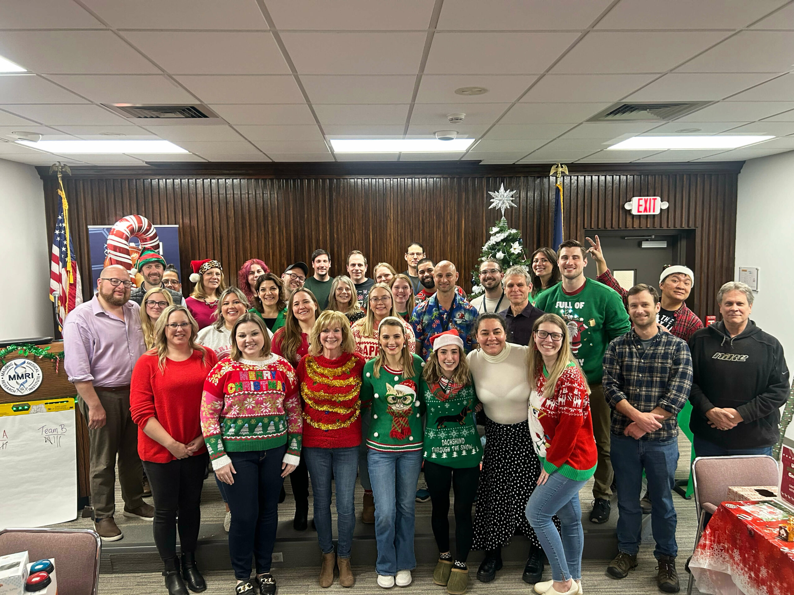 MMRI staff in Christmas sweaters