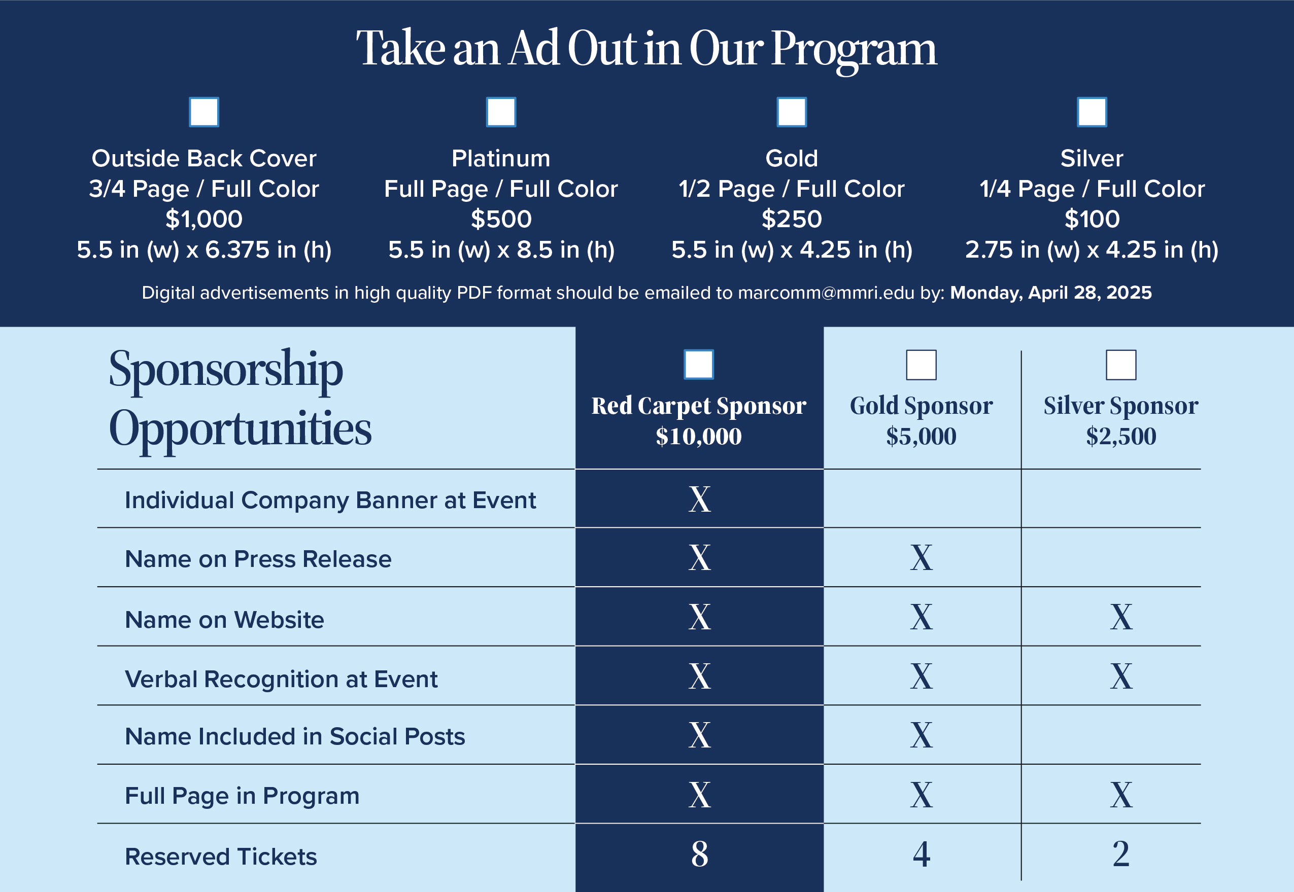 Autism Dinner Sponsorship Chart