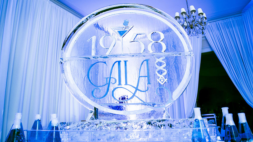 Ice sculpture with the words 1958 Gala